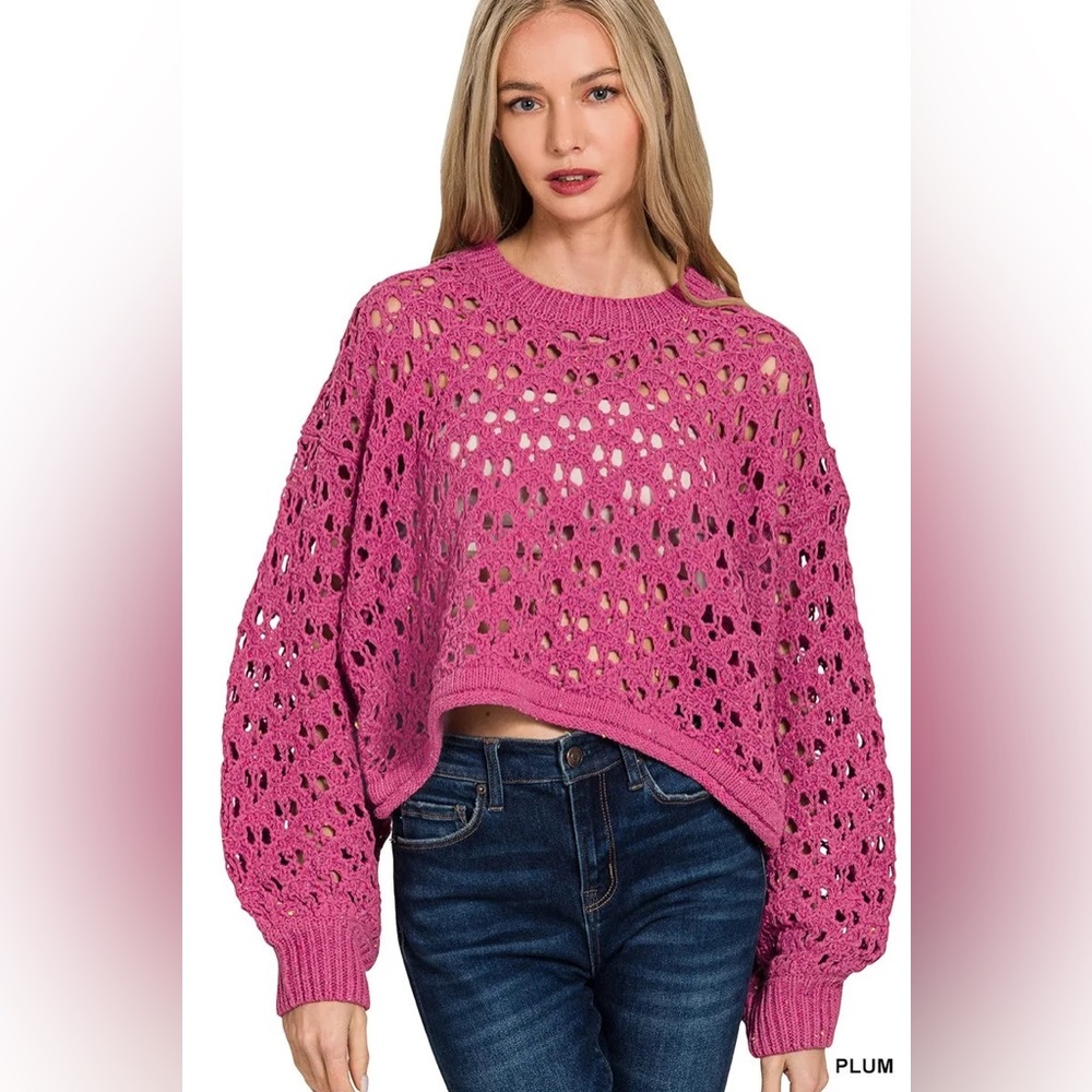 NEW SIZE S/M-L/XL Zenana Outfitters Pink Open-Knit Women's Sweater